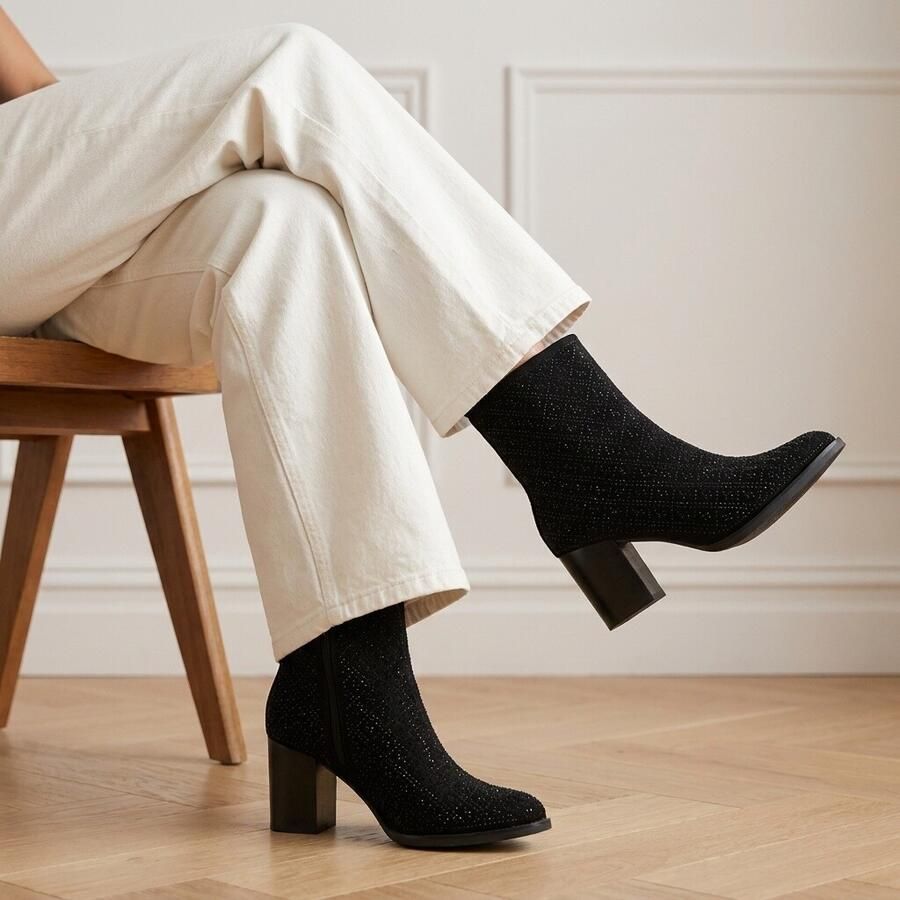 POSH by Poelman Enkellaarsjes zwart Textiel Dames