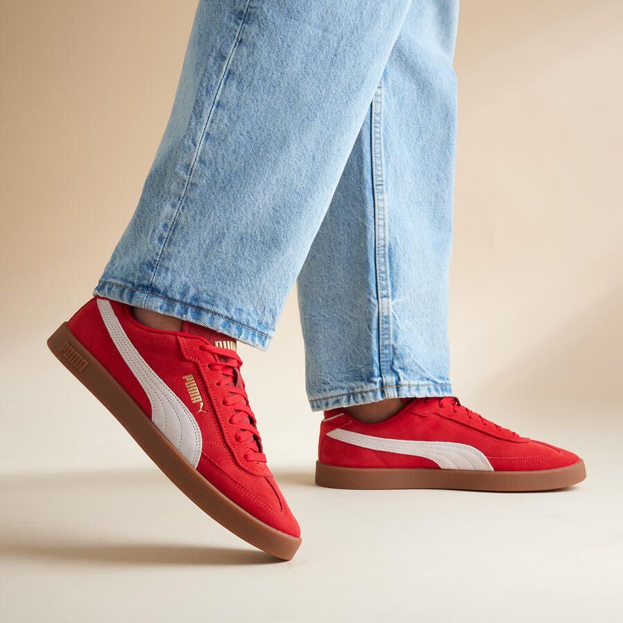 PUMA Club II Era Suede Unisex Sneakers For All Time Red- White- Gold