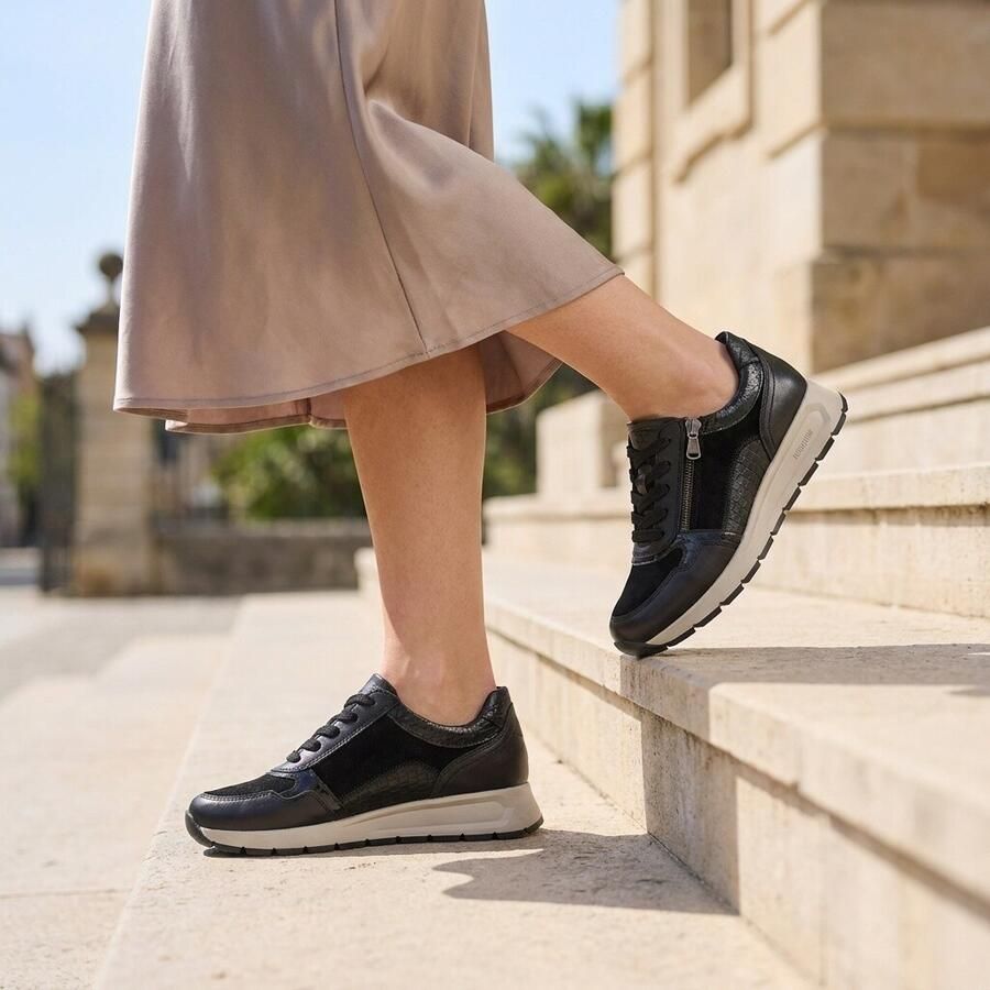 Remonte Zwarte Leren Dames Sneakers Slangenprint Zwart - Foto 2