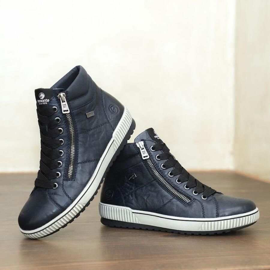 Remonte D0772-15 Hoge Veterschoenen Blauw Leer Dames Blauw
