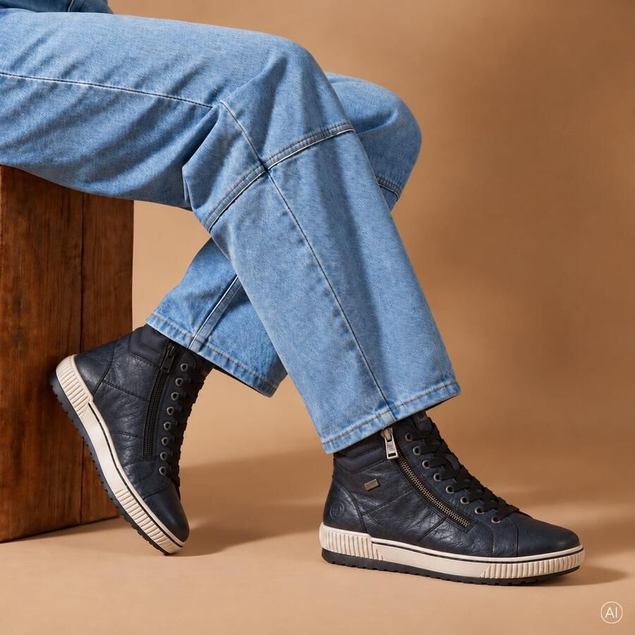 Remonte D0772-15 Hoge Veterschoenen Blauw Leer Dames Blauw
