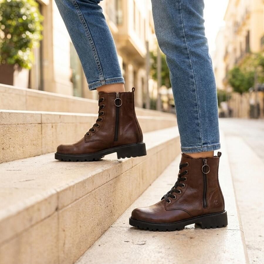 Remonte Veterlaarsjes blokhak laarsjes veterschoenen flats in used look - Foto 4