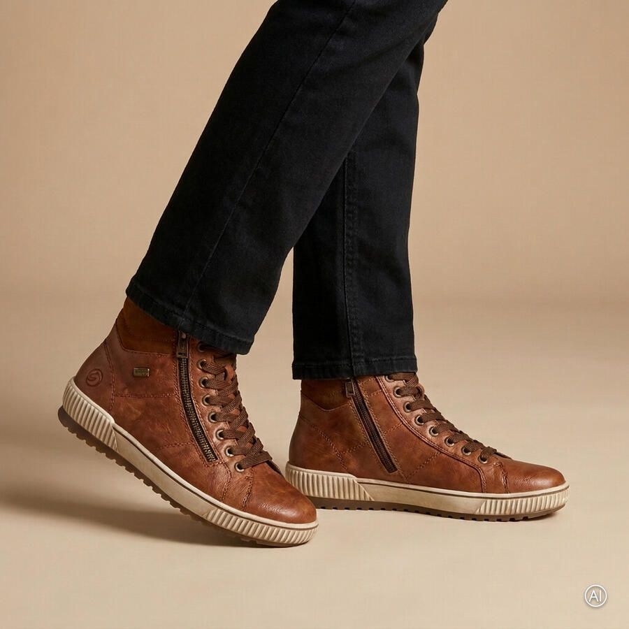 Remonte Veterlaarsjes blokhak laarsjes veterschoenen flats in used look