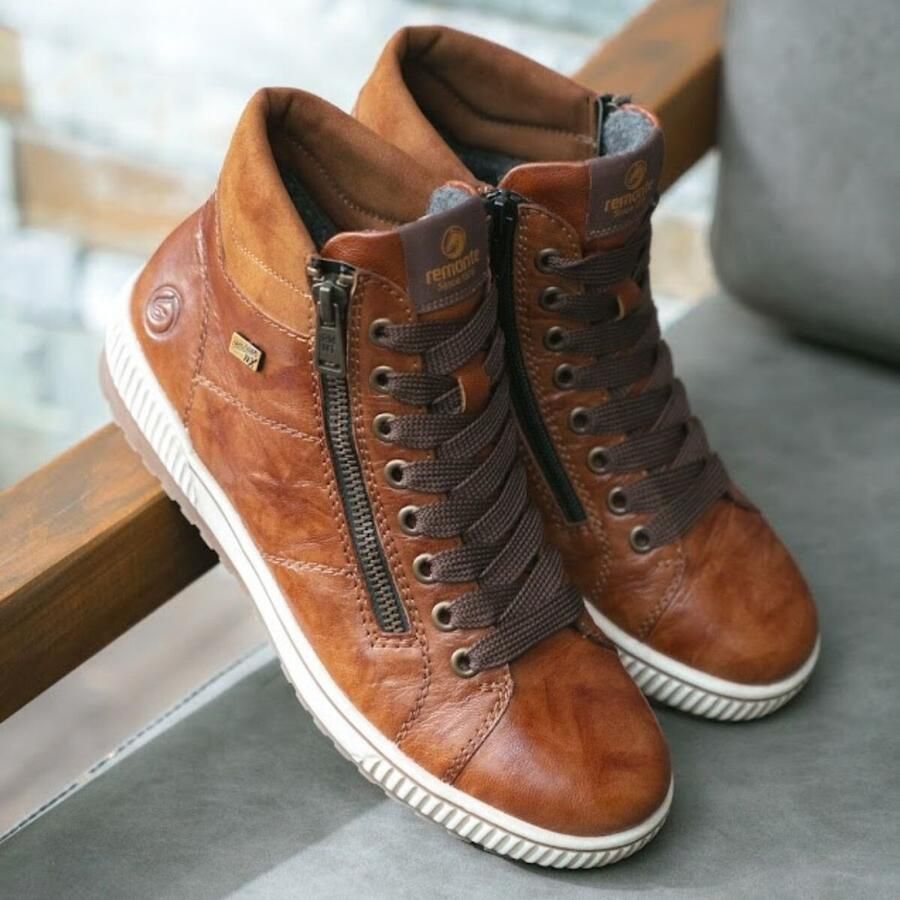Remonte Veterlaarsjes blokhak laarsjes veterschoenen flats in used look - Foto 2