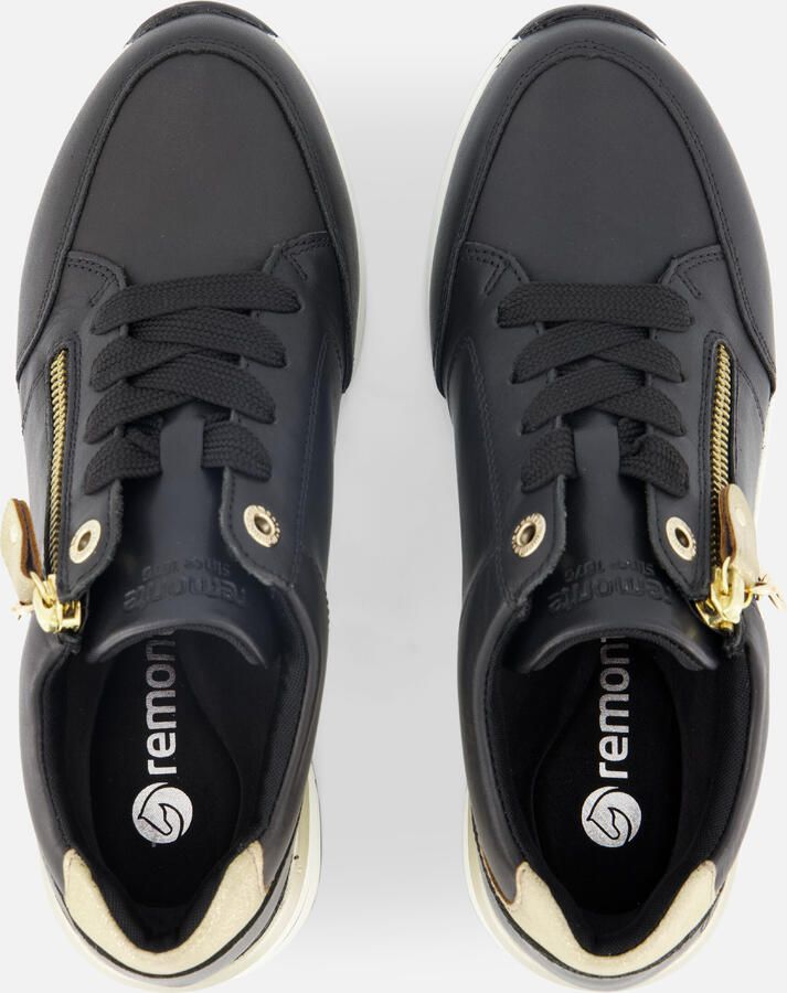 Remonte Stijlvolle Comfort Sneaker met Gouden Accenten Black Dames