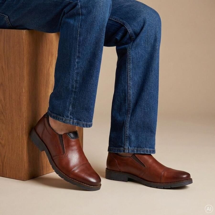 Rieker Heren Instapper Slipper Leer 13950-24 bruin