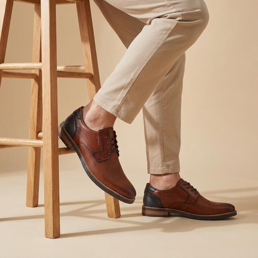 Rieker Blauwe Leren Veterschoenen met Cognac Accents Blue