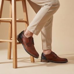 Rieker Blauwe Leren Veterschoenen met Cognac Accents Blue Heren