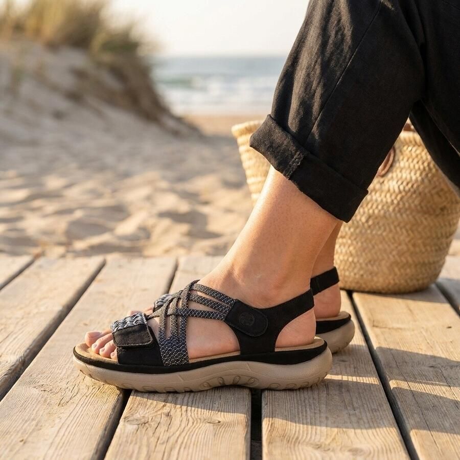 Rieker Sandalen zomerschoen sandaal sleehak met gevlochten bandage