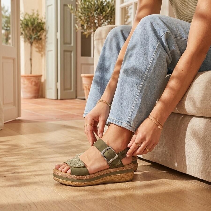 Rieker Sandaal 'Rimo-Sandalen aus Leder mit Keilabsatz' groen