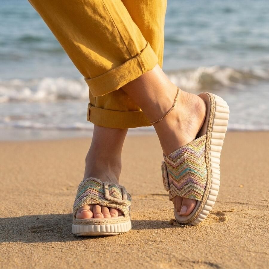 Rieker Sleehakmuiltjes Zomerschoen strandschoen huisschoen met praktische klittenbandsluiting - Foto 5