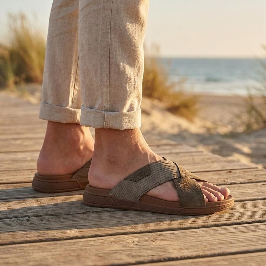 Rieker -Heren taupe donker pantoffels & slippers
