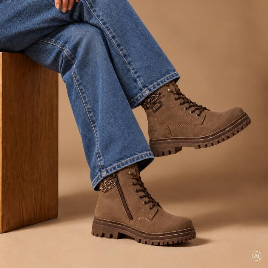 Rieker dames Tex-enkellaarsjes met voering in beige 45956 - Foto 12