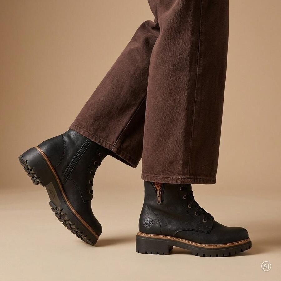 Rieker Veterlaarsjes lace-up boots block heel with practical inner zipper