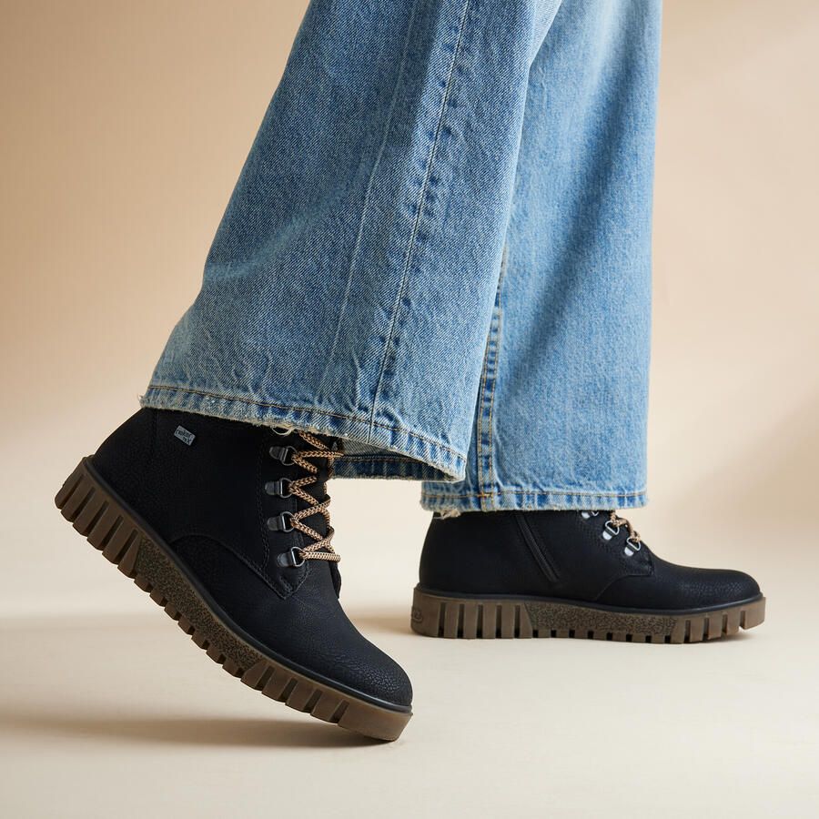 Rieker Zwarte Comfortabele Veterschoenen met Tex Black Dames - Foto 2