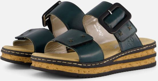 Rieker Petrol Kruis Geborduurde Slipper Green Dames