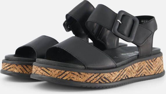 Rieker Zwarte leren sandaal met print Black Dames
