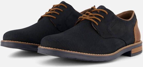Rieker Blauwe Leren Veterschoenen met Cognac Accents Blue Heren