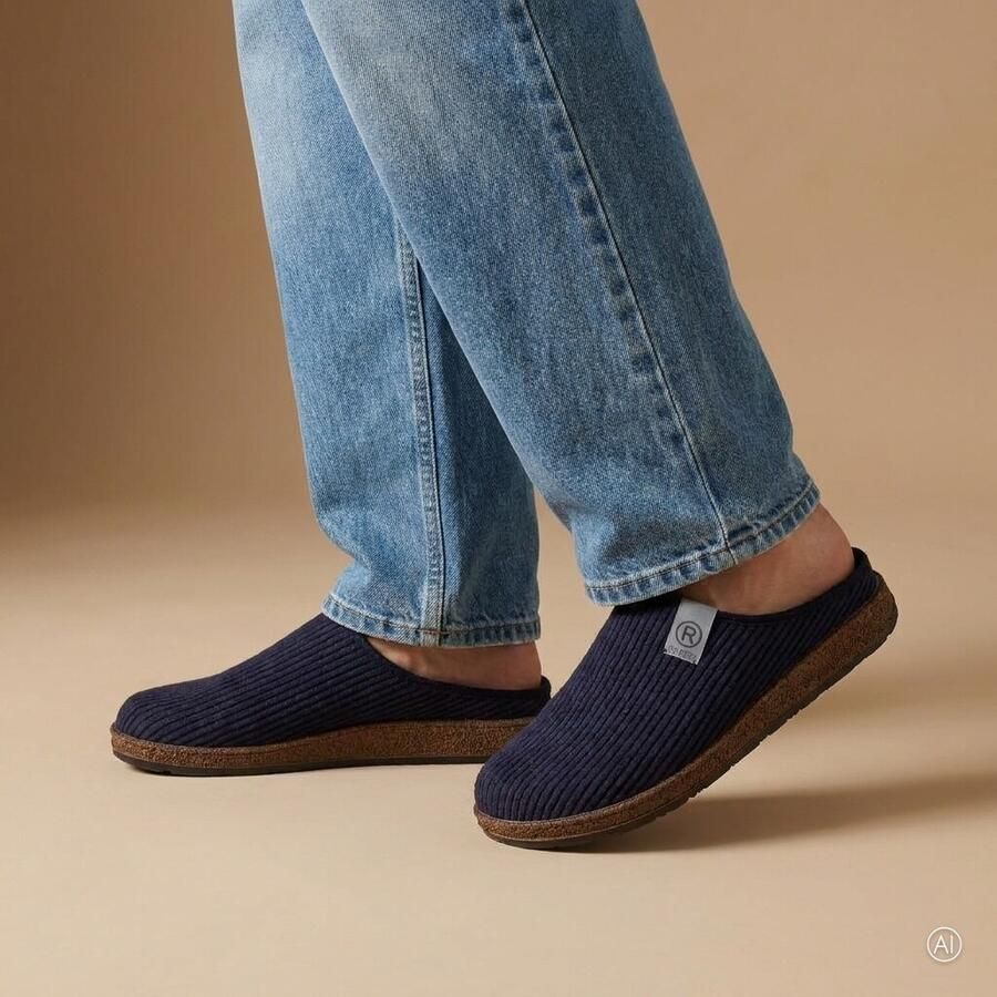 Rohde 6786 55 Pantoffel Open Sloffen Blauw Rib Textiel Heren Blauw