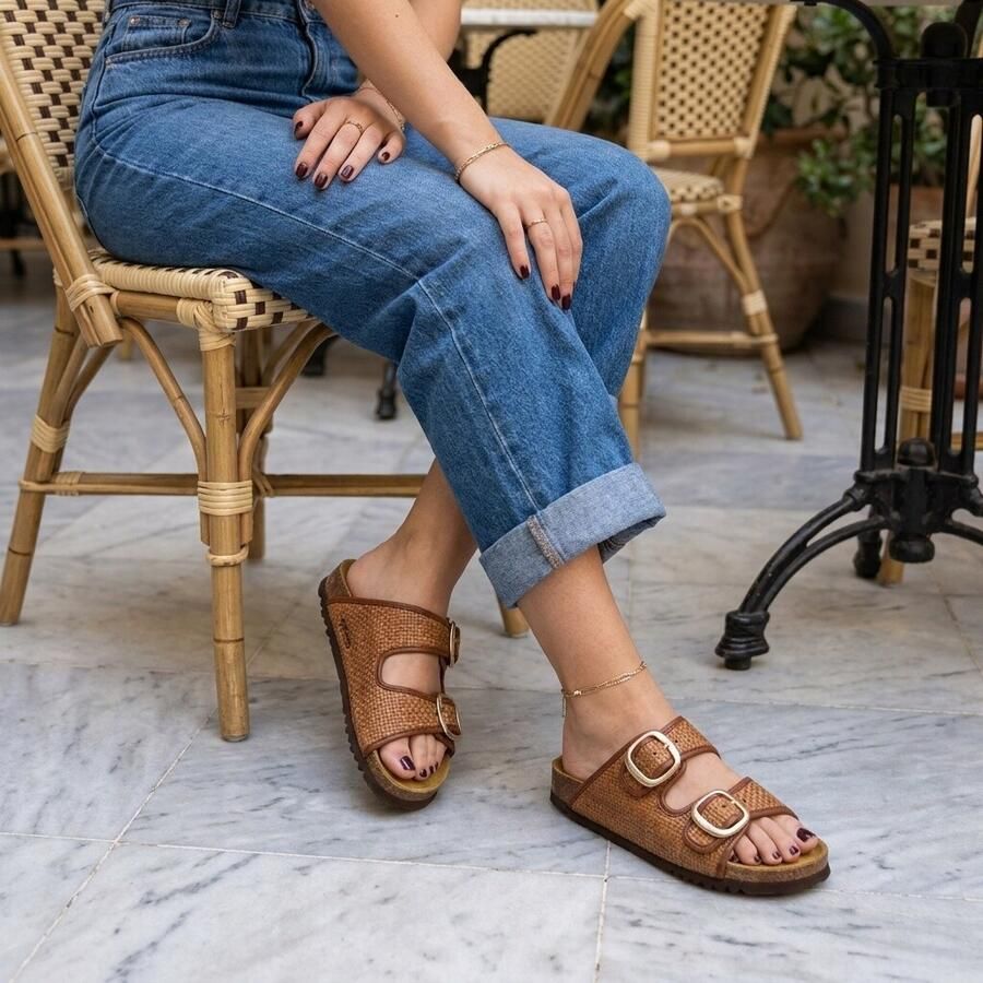 Scholl Sandalen Noelle Raffia Textiel Vrouwen Cognac