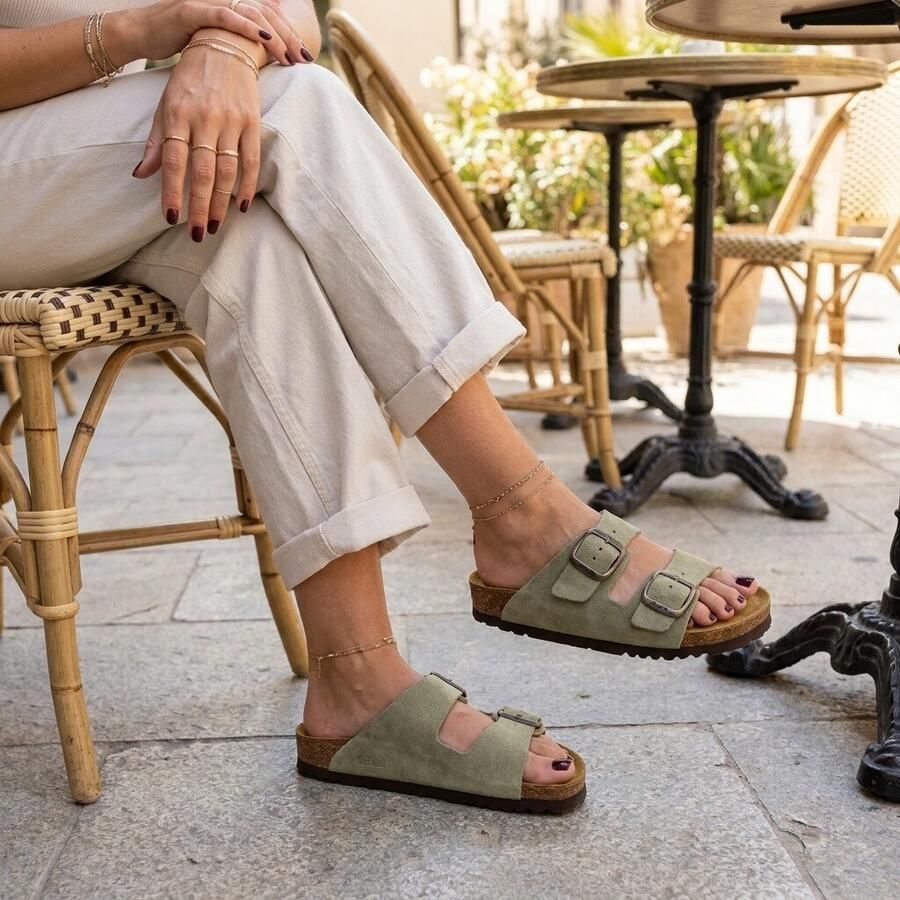 Scholl Noelle imitatieleren leren slippers groen - Foto 4