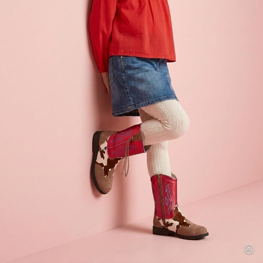 Shoesme Rode Cowboylaars Met Print Laarzen Kinderen Meisjes Red Cognac Microfiber leer