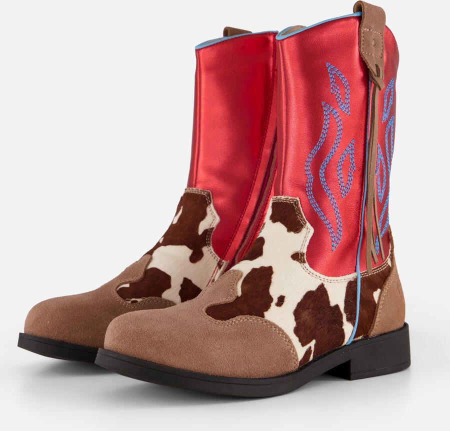 Shoesme Rode Cowboylaars Met Print Laarzen Kinderen Meisjes Red Cognac Microfiber leer - Foto 3
