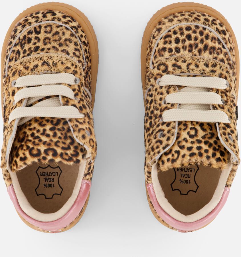 Shoesme leren sneakers met ponyhair en panterprint beige zwart - Foto 4