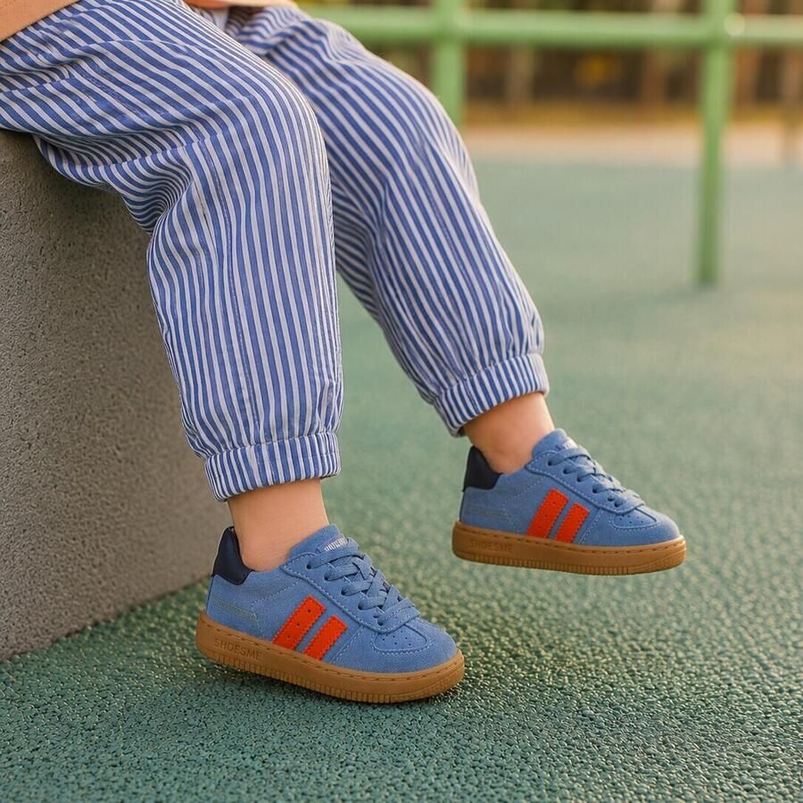 Shoesme Blauw Sneakertje Sneakers Kinderen Jongens BLUE ORANGE Suède