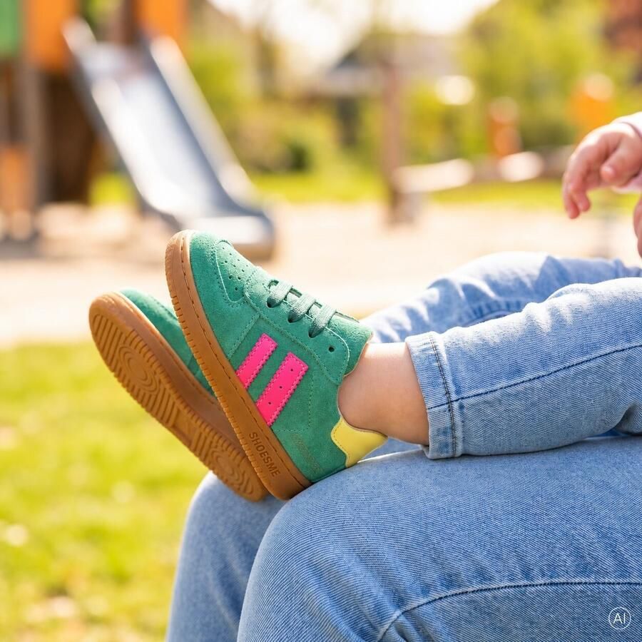 Shoesme Groen Sneakertje Sneakers Kinderen Meisjes Green Pink Suède