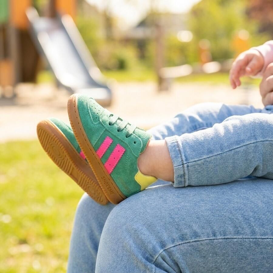 Shoesme Groen Sneakertje Sneakers Kinderen Meisjes Green Pink Suède - Foto 3