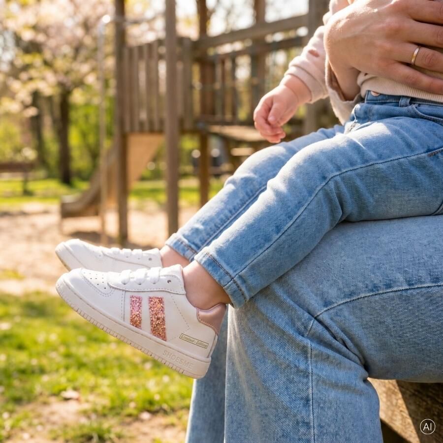 Shoesme Wit-Roze Sneakertje Sneakers Kinderen Meisjes White Peach Leer