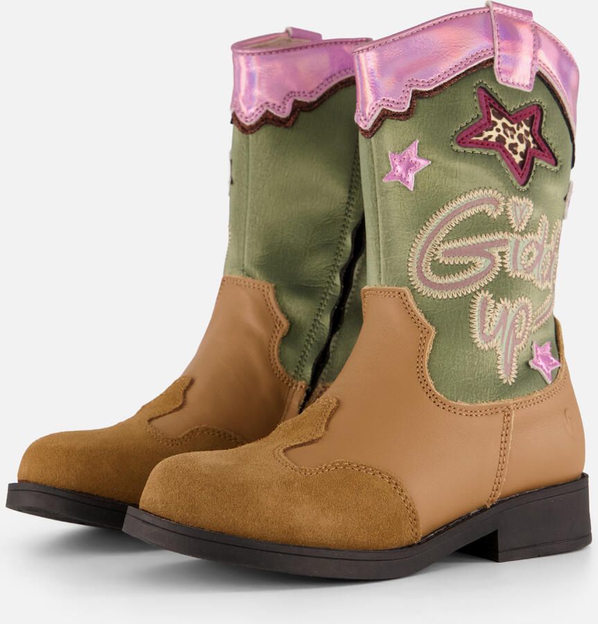 Shoesme Cognac Cowboylaars Laarzen Kinderen Meisjes Cognac Green Pink Microfiber leer - Foto 9