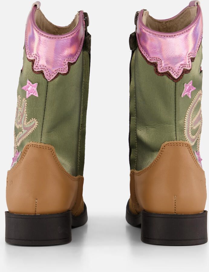 Shoesme Cognac Cowboylaars Laarzen Kinderen Meisjes Cognac Green Pink Microfiber leer - Foto 11