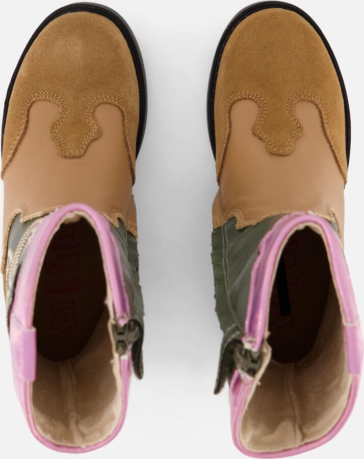 Shoesme Cognac Cowboylaars Laarzen Kinderen Meisjes Cognac Green Pink Microfiber leer - Foto 10