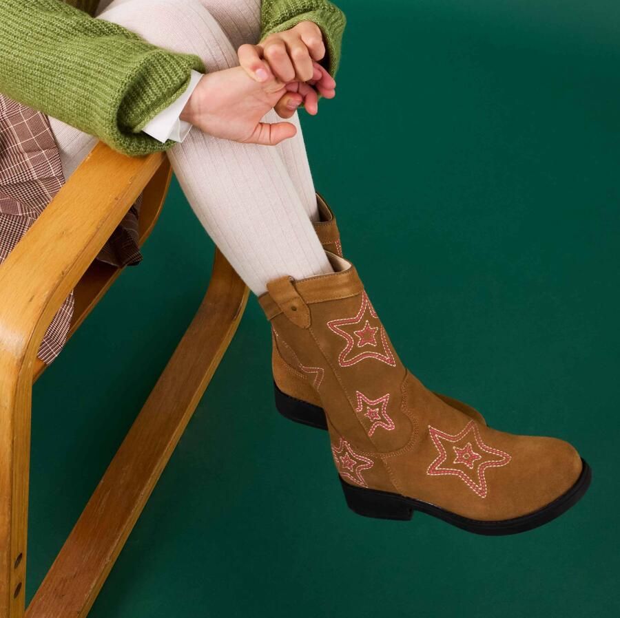 Shoesme Cognac Cowboylaars Met Sterren Laarzen Kinderen Meisjes COGNAC PINK Suède - Foto 4