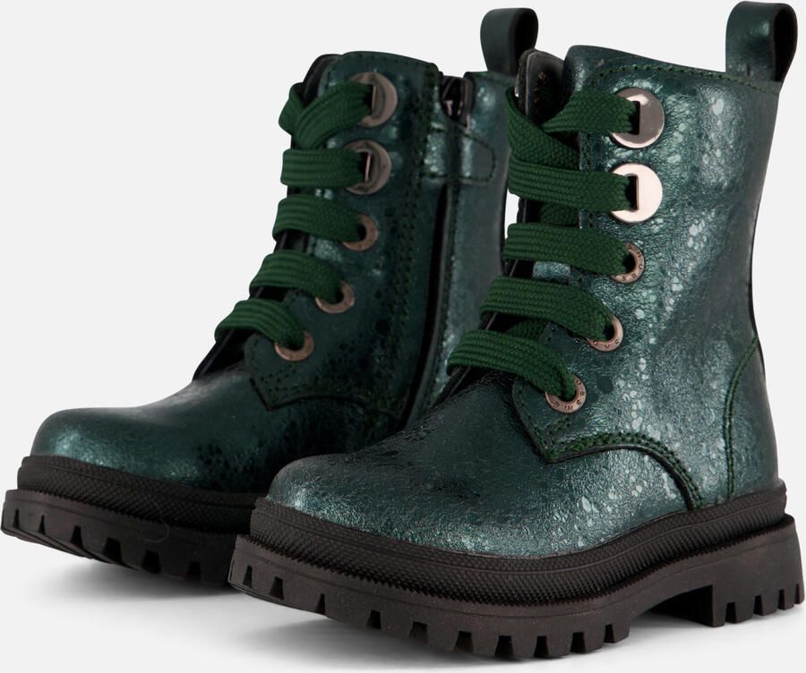 Shoesme leren veterboots donkergroen Meisjes Leer Effen 23