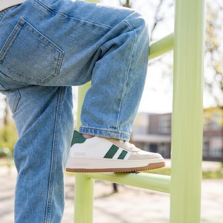 Shoesme Wit-Groene Sneaker Sneakers Kinderen Jongens Beige Green Suède