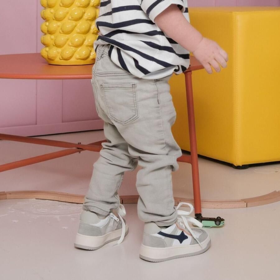Shoesme Grijze Sneaker Sneakers Kinderen Jongens Grey Blue Orange Suède