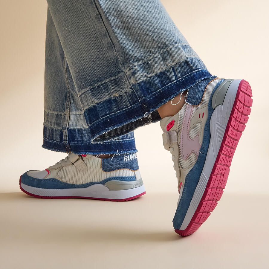 Shoesme Sneakers Meisjes Jeans Blue Fuchsia Leer