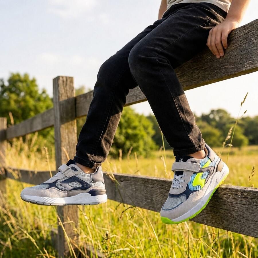 Shoesme leren sneakers grijs blauw Jongens Leer Effen 35 - Foto 2