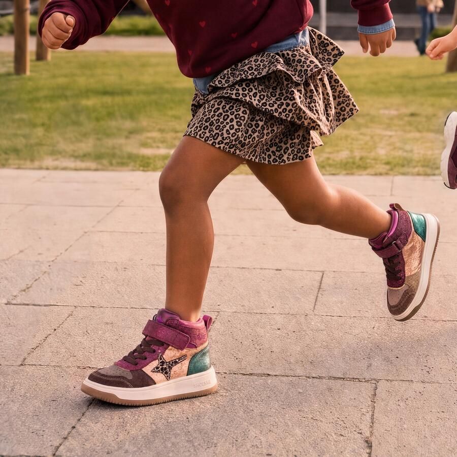 Shoesme suède sneakers met glitters paars groen donkerrood - Foto 4