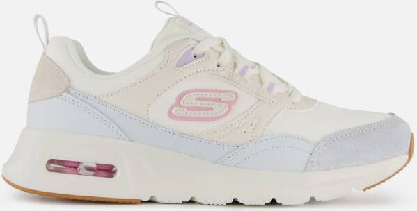 Skechers Beige Leren en Textiele Sneaker met Pastelkleurige Details Beige Dames