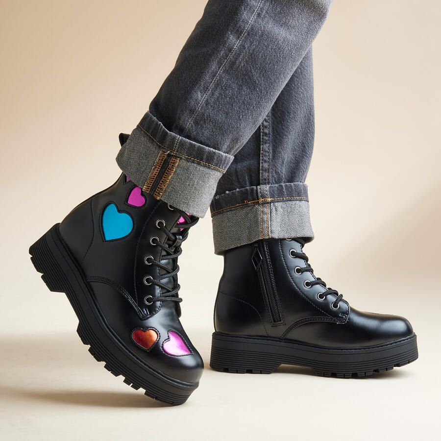 Skechers Gravlen Hi Metallic Heart Meisjes Laarzen Zwart