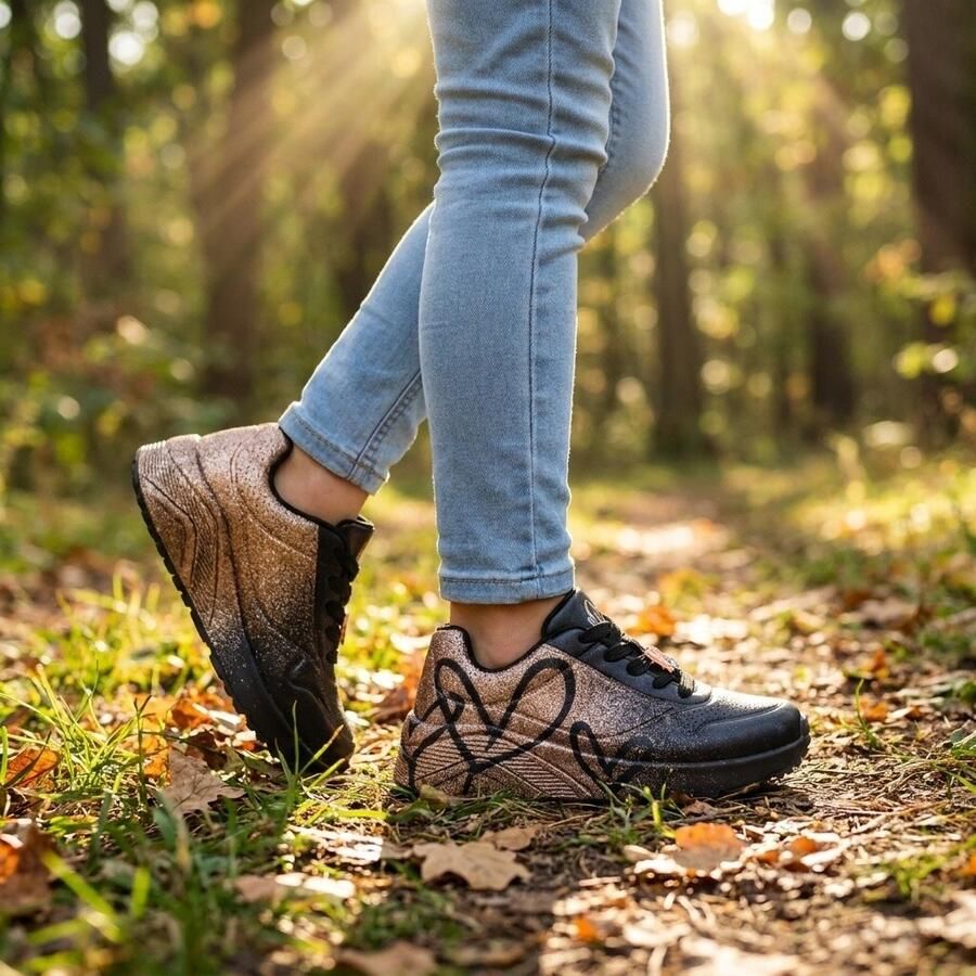 Skechers UNO LITE HEARTDUST FOREVER Meisjes Veterschoenen Zwart Rose Gold