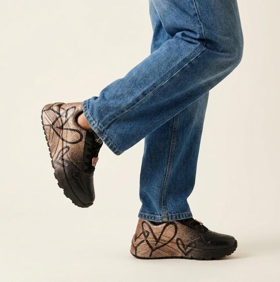 Skechers UNO LITE HEARTDUST FOREVER Meisjes Veterschoenen Zwart Rose Gold