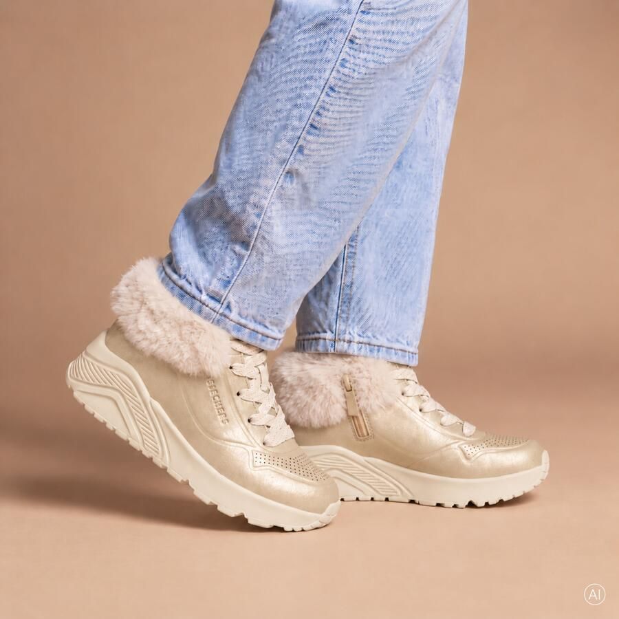 Skechers Uno Lite veterboots goud metallic