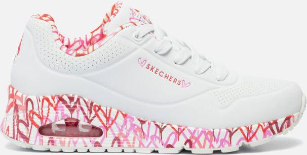 Skechers Sneakers met sleehak UNO-LOVING LOVE Vrijetijdsschoen lage schoen veterschoen met coole graffiti-print
