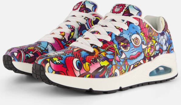 Skechers Sneakers UNO COLOR DOODLE Wedge sneaker veterschoen retro sneaker met unieke print