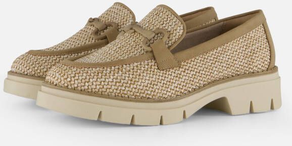Tamaris Vegan geweven loafer met bruine accenten Beige Dames